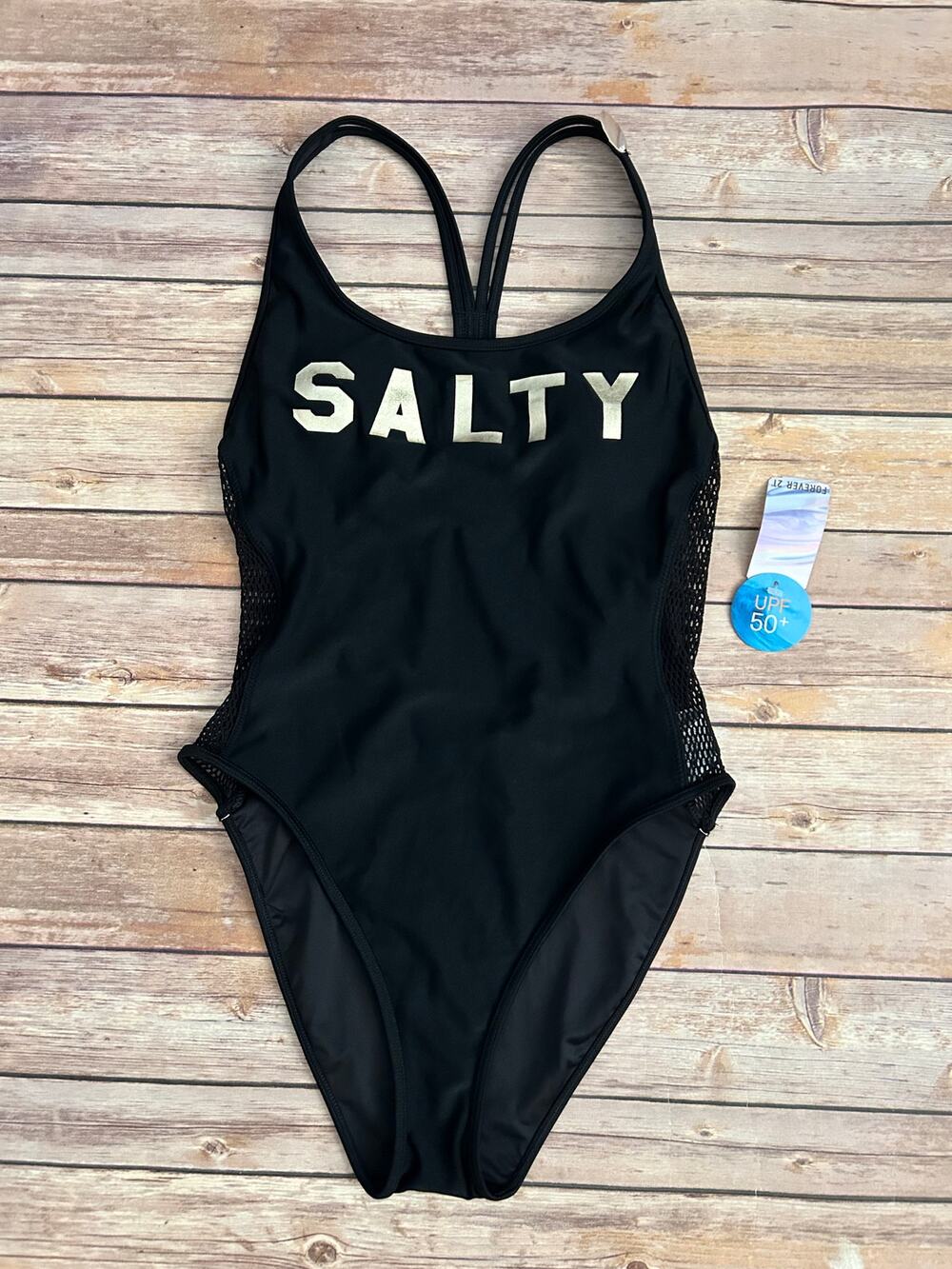 FOREVER 21 "SALTY" BLACK SWIMSUIT SIZE M